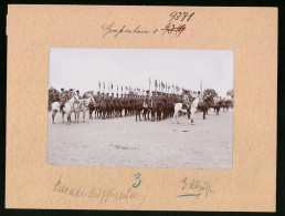 Fotografie Brück & Sohn Meissen, Ansicht Grossenhain, Parade Aufstellung - Husaren-Regiment Nr. 18  - War, Military