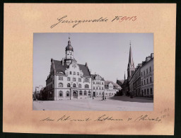 Fotografie Brück & Sohn Meissen, Ansicht Geringswalde, Marktplatz Mit Geringswalder Bank, Rathaus & Kirche  - Lieux