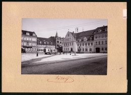 Fotografie Brück & Sohn Meissen, Ansicht Pulsnitz, Hauptmarkt, Rathskeller, Hotel Grauer Wolf, Geschäft Angermann, G  - Lieux