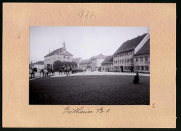 Fotografie Brück & Sohn Meissen, Ansicht Geithain, Marktplatz, Königlichers Amtsgericht, Hotel Altenburg, Soldaten  - Lieux
