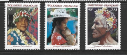 French Polynesia 1987 Polynesian Faces Set Of 3 MNH , One With Natural Gum Roll / Crease - Ungebraucht