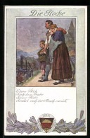 Künstler-AK Karl Friedrich Gsur: Deutscher Schulverein Nr. 197: Einen Blick Nach Dem Grabe - Trauernde Familie  - War 1914-18