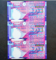 (Tv) Hong Kong - 2002 New HK$10 Note Charity Collection Issue (3-in-1 Uncut Notes #815333, 825333, 835333) - UNC - Hongkong