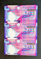 (tv) Hong Kong - 2002 New HK$10 Note Charity Collection Issue (3-in-1 Uncut Notes #818338, 828338, 838338) - UNC - Hong Kong