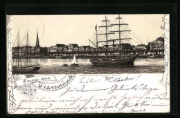 Lithographie Travemünde, Segelschiffe Und Panorama  - Lübeck-Travemünde