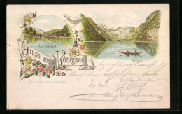 Lithographie Königsee / Berchtesgaden, Königseedorf Und Bootspartie  - Berchtesgaden