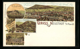 Lithographie Neustadt A. D. Haardt, Ortsansicht, Haardter Schlösschen, Realschule  - Neustadt (Weinstr.)