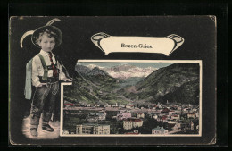Cartolina Bozen-Gries, Teilansicht, Junge In Tracht  - Bolzano (Bozen)