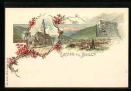 Lithographie Bozen, Schloss Bei Mondschein, Kirche, Teilansicht  - Bolzano (Bozen)