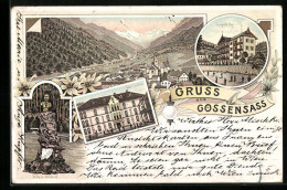 Lithographie Gossensass, Hotel-Pension Leopold Hof, Hotel Gröbner, Redwitz Denkmal  - Other & Unclassified