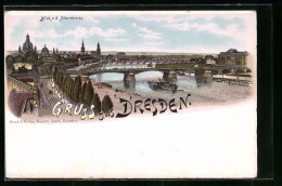 Lithographie Dresden, Blick V. D. Albertbrücke Auf Die Stadt  - Dresden