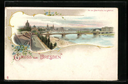 Lithographie Dresden, Stadtblick Von Der Albertbrücke Aus  - Dresden