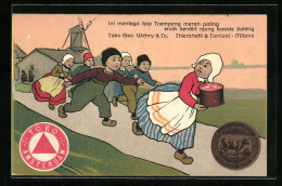 AK Holländerin Mit Einer Packung Butter, Im Hintergrund Windmühle, Reklame Für Toko Geo. Wehry & Co. Amsterdam  - Werbepostkarten