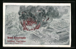Künstler-AK Dreden, Brand-Katastrophe Auf Der Dresdener Vogelwiese 1909  - Katastrophen