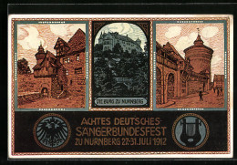 Künstler-AK Nürnberg, Achtes Deutsches Sängerbundesfest 1912, Die Burg, Ortspartien  - Other & Unclassified