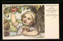 Künstler-AK Ludwig Von Zumbusch: Kleiner Junge Pflückt Äpfel - Wohlfahrtskarte  - Zumbusch, Ludwig V.