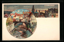 Artista-Cartolina Manuel Wielandt: San Remo, Panorama, Ortspartie Mit Brücke  - San Remo