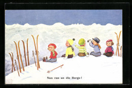 Künstler-AK John Wills: Kinder Sitzen Mit Skiern Im Schnee  - Wills, John