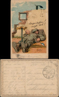 Militär Scherzkarten Schlafender Kanonier Künstlerkarte Rietzer 1917 - Humour
