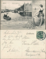 Ansichtskarte Hamburg Frau Am Strand - Lagehäuser Freihafen 1908 - Autres & Non Classés