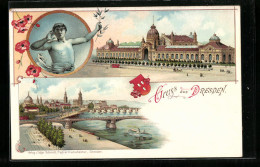 Lithographie Dresden, Ausstellungsgebäude, Stadtansicht  - Expositions