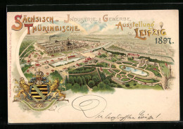 Lithographie Leipzig, Sächs.-Thür. Industrie- Und Gewerbe-Ausstellung 1897, Gesamtansicht Des Ausstellungsgeländes  - Esposizioni