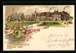 Lithographie Leipzig, Sächs.-Thür. Industrie- Und Gewerbe-Ausstellung 1897, Ausstellungsgelände, Wappen  - Ausstellungen