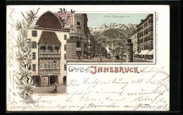 Lithographie Innsbruck, Maria Theresiastrasse Und Goldenes Dachel, Strassenbahn  - Sonstige & Ohne Zuordnung