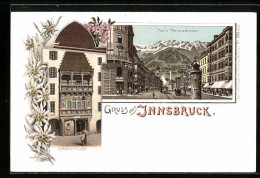 Lithographie Innsbruck, Maria Theresiastrasse, Goldenes Dachel  - Sonstige & Ohne Zuordnung