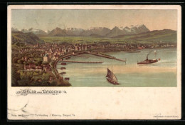 Lithographie Bregenz I. B., Panoramablick Auf Ort Und Alpen  - Sonstige & Ohne Zuordnung