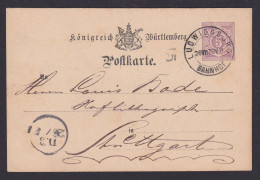 Altdeutschland Württemberg K2 Ludwigsburg Bahnhof Königreich Ganzsache Stuttgart - Postal  Stationery