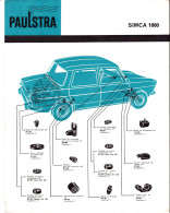 Automobile - Fiche Technique Paulstra - Joints D'étanchéité Et Pièces Diverses - Simca 1000 - Levallois-Perret (92) - Automobile