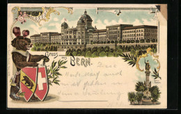 Lithographie Bern, Bundespalast, Berna-Brunnen, Berner Bär Mit Wappen  - Bern