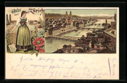 Lithographie Zürich, Teilansicht Mit Kirche Und Brücken  - Autres & Non Classés