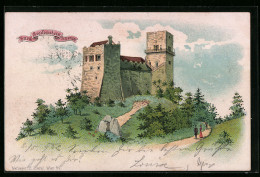 Lithographie Greifenstein A. D. Donau, Spaziergänger Vor Der Burg Greifenstein  - Other & Unclassified
