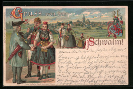 AK Gruss Von Der Schwalm, Männer Und Frauen In Hessischer Tracht  - Costumes