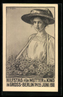 AK Hilfstag Für Mutter U. Kind In Gross-Berlin 1911, Mädchen Mit Bauchladen  - Other & Unclassified