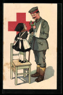 Künstler-AK Nürnberg, Allgemeiner Opfertag 1916, Kleine Schwester Gibt Verwundetem Blumen, Rotes Kreuz  - Rotes Kreuz