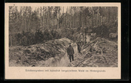 AK Schützengraben Mit Künstlich Hergestellem Wald Im Hintergrund  - Guerre 1914-18