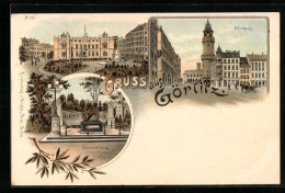 Lithographie Görlitz, Obermarkt, Kanonendenkmal  - Goerlitz
