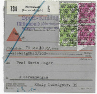 Paketkarte Nachnahme Von Mittenwald/Karwendelbeb. Nach Oberammergau, 1948 - Briefe U. Dokumente