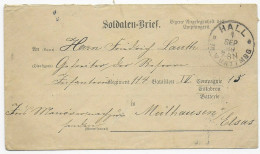 Soldaten Brief: Manöverpost Schwäbisch Hall 1889 Nach Mülhausen/Elsaß - Brieven En Documenten