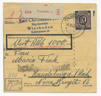 Paketkarte Wert Von Wiesbaden Nach Landsberg/Lech, Rücks. Hohe Massenfrankatur - Briefe U. Dokumente