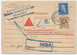 Nachnahme Paketkarte Düsseldorf 1952 Nach Ahlen/Westfalen, Bettfedernfabrik - Briefe U. Dokumente