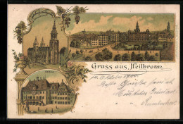 Lithographie Heilbronn, Ortspartie Aus Der Vogelschau, Kilians Kirche, Rathaus  - Heilbronn