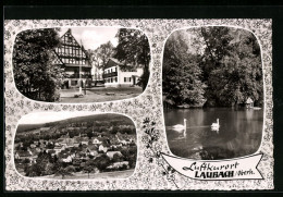 AK Laubach /Oberhessen, Müttergensungsheim Haus Friedensruh, Uferpartie, Teilansicht  - Laubach