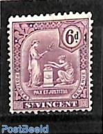 Saint Vincent 1909 6p, With Point Under D, Stamp Out Of Set, Unused (hinged) - St.Vincent (1979-...)