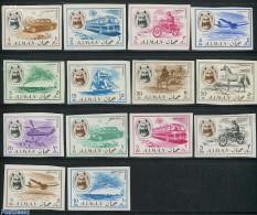 Ajman 1967 Definitives 14v Imperforated, Mint NH, Nature - Transport - Camels - Horses - Automobiles - Helicopters - M.. - Autos