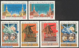 Laos 1977 Russian Revolution 6v, Mint NH, History - Transport - Lenin - Russian Revolution - Space Exploration - Lénine