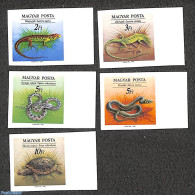 Hungary 1989 Reptiles 5v Imperforated, Mint NH, Nature - Reptiles - Snakes - Turtles - Ongebruikt